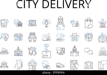 Collection d'icônes de ligne de livraison de ville. Services de messagerie urbaine, dépôt de colis en ville, livraison de colis au centre-ville, solutions de messagerie au centre-ville Illustration de Vecteur