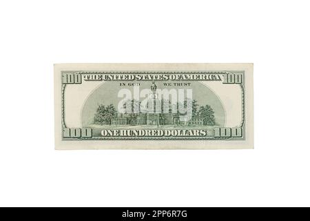 La dénomination cent dollars sur fond blanc isolé. L'ancien modèle de la facture américaine de 100 dollars Banque D'Images