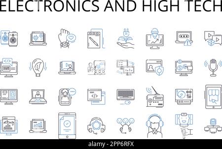 Collection d'icônes de la gamme électronique et haute technologie. Gadgets, appareils, appareils, machines, instruments, Outils, vecteur d'équipement et illustration linéaire Illustration de Vecteur