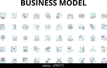 Ensemble d'icônes linéaires de modèle d'entreprise. Innovation, interruption, chiffre d'affaires, évolutivité, développement durable, Efficacité, symboles de vecteur client et concept de ligne Illustration de Vecteur