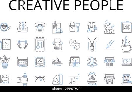 Collection Creative People Line Icons. Penseurs novateurs, esprits artistiques, génies originaux, âmes imaginatives, individus inventifs, Plein de ressources Illustration de Vecteur