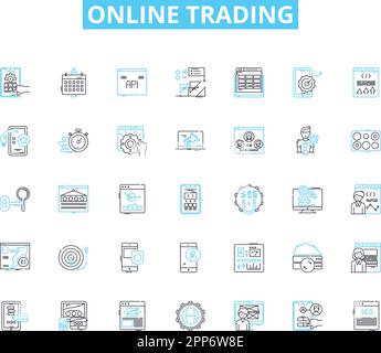 Jeu d'icônes linéaires de trading en ligne. Actions, Forex, crypto-monnaie, Options, futures, Courtage, vecteur de ligne de négociation et signes de concept. Dérivés Illustration de Vecteur