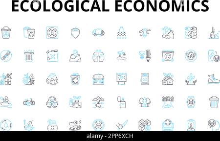 Ensemble d'icônes linéaires d'économie écologique. Durabilité, environnement, économie, ressources, climat, Systèmes, symboles de vecteur de politique et signes de concept de ligne Illustration de Vecteur