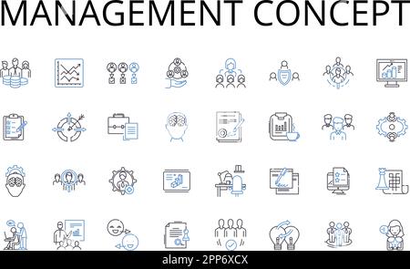 Collection d'icônes de ligne de concept de gestion. Théorie du leadership, stratégie de communication, processus décisionnel, plan organisationnel, modèle d'entreprise Illustration de Vecteur