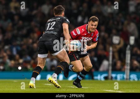 Jarrod Evans de Cardiff fait une pause lors du match de rugby de championnat United Ospreys vs Cardiff Rugby au stade de la Principauté, Cardiff, Royaume-Uni, 22nd avril 2023 (photo de Craig Thomas/News Images) Banque D'Images