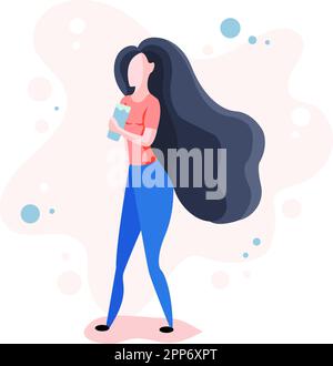 Belle fille dynamique avec de l'eau. Concept de mode de vie sain. Illustration de dessin animé vectoriel isolée sur fond blanc. Femme buvant un verre de wate Illustration de Vecteur
