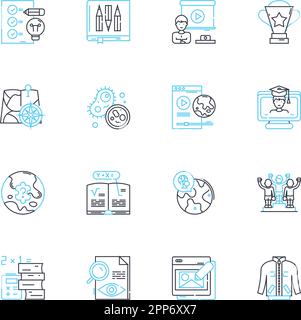 Ensemble d'icônes linéaires de l'enseignement secondaire. Programme d'études, cours électifs, examens, Extracurriculiers, amis, Devoirs, vecteur de ligne d'apprentissage et signes de concept Illustration de Vecteur