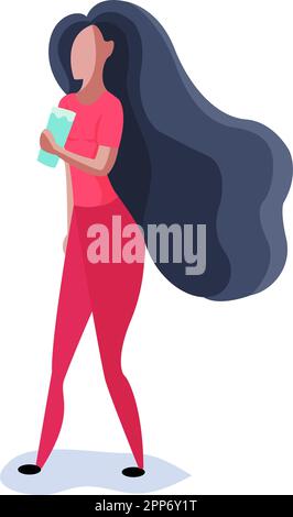 Belle fille dynamique avec de l'eau. Concept de mode de vie sain. Illustration de dessin animé vectoriel isolée sur fond blanc. Femme buvant un verre de wate Illustration de Vecteur