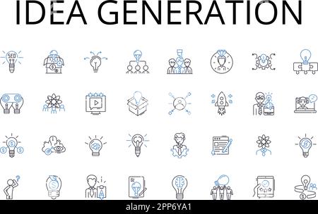 Collection d'icônes de ligne de génération d'idées. Séance de brainstorming, création de conceptualisation, initiation à l'innovation, initiation à l'originalité, perception Illustration de Vecteur