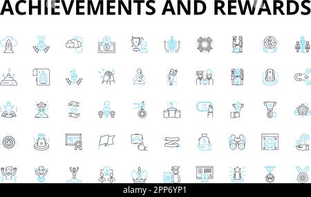 Ensemble d'icônes linéaires de réalisations et de récompenses. Accompli, réussi, victoire, Champion, réalisation, Accomplissement, symboles de vecteur de succès et ligne Illustration de Vecteur