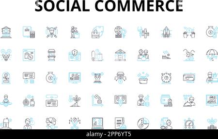 Ensemble d'icônes linéaires de commerce social. Marketplace, E-commerce, Shopping, influenceurs, Publicité, Ventes, réductions symboles vectoriels et panneaux de concept de ligne Illustration de Vecteur