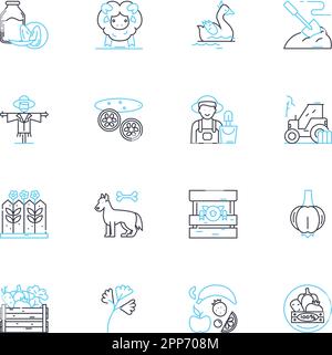 Ensemble d'icônes linéaires pour l'agriculture durable. Organique, régénératif, permaculture, biodynamique, agroforesterie, No-till, vecteur de ligne de compostage et concept Illustration de Vecteur