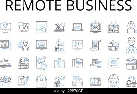 Collection d'icônes de ligne de métier à distance. Commerce longue distance, commerce isolé, entreprise virtuelle, secteur distant, économie lointaine, Séparé Illustration de Vecteur