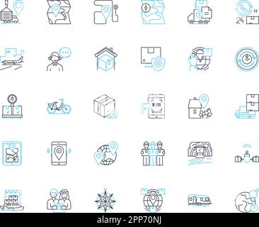 Ensemble d'icônes linéaires de transport de marchandises. Livraison, camionnage, Logistique, transport, fret, Expédition, vecteur de ligne de transport et signes conceptuels. Fret Illustration de Vecteur