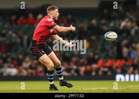 Rhys Priestland de Cardiff en action pendant le match de rugby de championnat de rugby de l'United Rugby Ospreys vs Cardiff Rugby au stade de la Principauté, Cardiff, Royaume-Uni, 22nd avril 2023 (photo de Craig Thomas/News Images) Banque D'Images