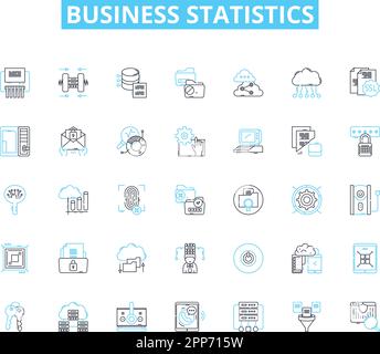 Ensemble d'icônes linéaires de statistiques commerciales. Analyse, prévision, données, probabilité, tendances, Variabilité, vecteur de ligne de corrélation et signes conceptuels Illustration de Vecteur