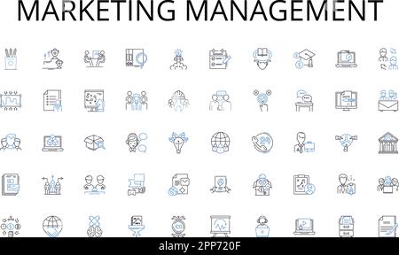 Collection d'icônes de ligne de gestion marketing. Chef, gestionnaire, superviseur, directeur, cadre, PDG, Président vecteur et illustration linéaire. Tête Illustration de Vecteur