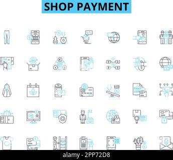 Ensemble d'icônes linéaires de paiement de la boutique. Espèces, crédit, débit, mobile, en ligne, Balayez, touchez le vecteur de ligne et les signes conceptuels. Sans contact,ApplePay,SamsungPay Outline Illustration de Vecteur