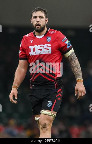 Josh Turnbull, de Cardiff, lors du match de rugby de championnat de rugby de l'Angleterre Ospreys vs Cardiff Rugby au stade de la Principauté, Cardiff, Royaume-Uni, 22nd avril 2023 (photo de Craig Thomas/News Images) Banque D'Images