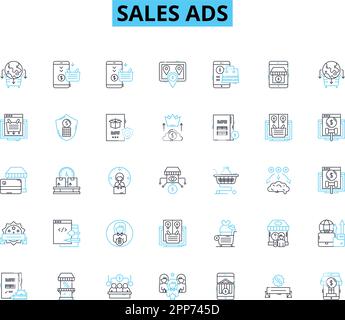 Ensemble d'icônes linéaires des publicités commerciales. Rabais, durée limitée, promotion, liquidation, vente, Bonnes affaires, vecteur de démarque et panneaux de concept. Offre,spéciale,offre Illustration de Vecteur