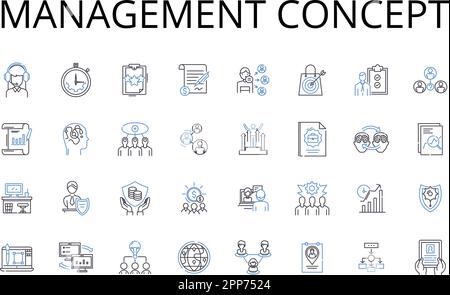 Collection d'icônes de ligne de concept de gestion. Théorie du leadership, stratégie de communication, processus décisionnel, plan organisationnel, modèle d'entreprise Illustration de Vecteur