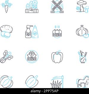 Jeu d'icônes linéaires écologiques pour l'agriculture. Durable, biologique, compostage, agroforesterie, Permaculture, Biodiversité, vecteur et concept de la ligne Aquaponics Illustration de Vecteur