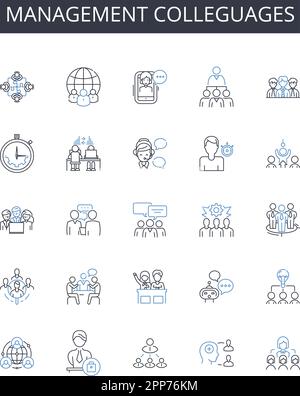 Collection d'icônes de ligne de collaborateurs de gestion. Adaptabilité, analytique, souci du détail, collaboration, communication, Créativité, critique Illustration de Vecteur