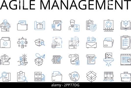 Collection d'icônes de ligne de gestion agile. Leadership Lean, planification dynamique, stratégie adaptative, approche proactive, travail d'équipe intégré, Créatif Illustration de Vecteur