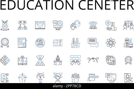 Collection d'icônes de ligne de ceneter d'éducation. Centre d'apprentissage, institut de formation, Centre d'études, base de connaissances, Académie des compétences, Centre de renseignements, tutorat Illustration de Vecteur