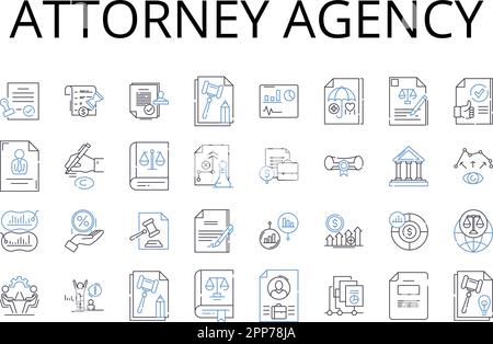 Collection d'icônes de ligne d'agence d'avocats. Cabinet d'avocats, Bureau d'avocats, compagnie d'avocats, bureau d'avocats, agence juridique, Procureur, Barrister Illustration de Vecteur