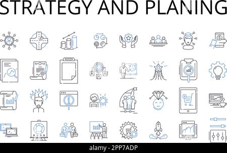 Collection d'icônes de stratégie et de ligne de planification. Espoir et optimisme, libre et indépendant, Trusrthy et fiable, perspicacité et compréhension, flexibilité et Illustration de Vecteur