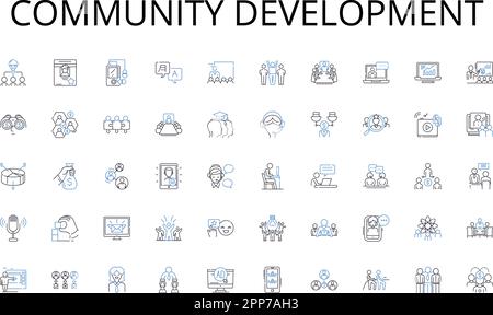 collection d'icônes de ligne de développement communautaire. Confiance, détermination, optimisme, gratitude, résilience, Ambition, vecteur de Hsty et illustration linéaire Illustration de Vecteur
