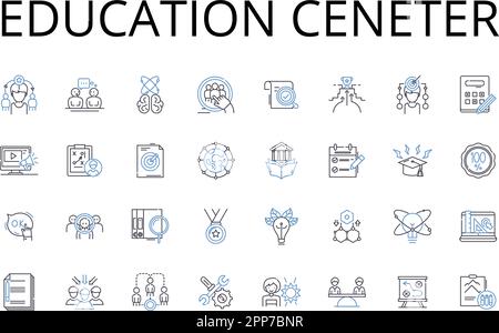 Collection d'icônes de ligne de ceneter d'éducation. Centre d'apprentissage, institut de formation, Centre d'études, base de connaissances, Académie des compétences, Centre de renseignements, tutorat Illustration de Vecteur