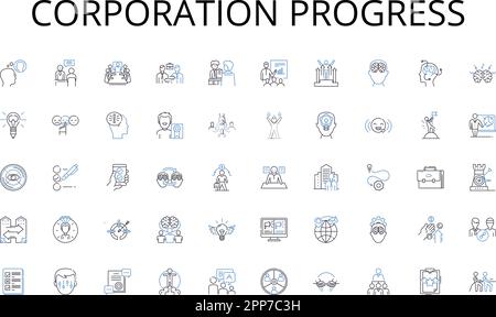 Collection d'icônes de ligne de progression de la société. Affaires, Marketing, Economie, Comptabilité, Finance, Gestion, vecteur d'entrepreneuriat et linéaire Illustration de Vecteur