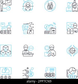 Icônes linéaires de supervision définies. Supervision, surveillance, contrôle, surveillance, gouvernance, Passer en revue, inspecter le vecteur de ligne et les panneaux conceptuels. Réglementation Illustration de Vecteur