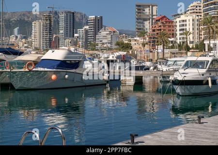 Puerto de Calp dans l'avenue du Port de la ville de Calpe, province d'Alicante (Alaquant), Communauté Valencienne, Espagne, Europe. Banque D'Images