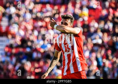 22 avril 2023: ALMERIA, ESPAGNE - AVRIL 22: Alex Centelles de UD Almeria célèbre son but lors du match entre UD Almeria et Athlétique de Bilbao de la Liga Santander sur 22 avril 2023 au stade Powerhouse à Almeria, Espagne. (Credit image: © Samuel Carreño/PX Imagens via ZUMA Press Wire) USAGE ÉDITORIAL SEULEMENT! Non destiné À un usage commercial ! Banque D'Images