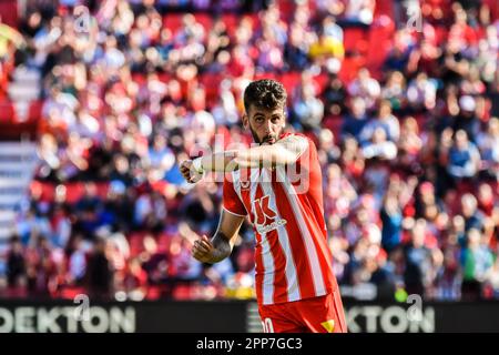 22 avril 2023: ALMERIA, ESPAGNE - AVRIL 22: Alex Centelles de UD Almeria célèbre son but lors du match entre UD Almeria et Athlétique de Bilbao de la Liga Santander sur 22 avril 2023 au stade Powerhouse à Almeria, Espagne. (Credit image: © Samuel Carreño/PX Imagens via ZUMA Press Wire) USAGE ÉDITORIAL SEULEMENT! Non destiné À un usage commercial ! Banque D'Images