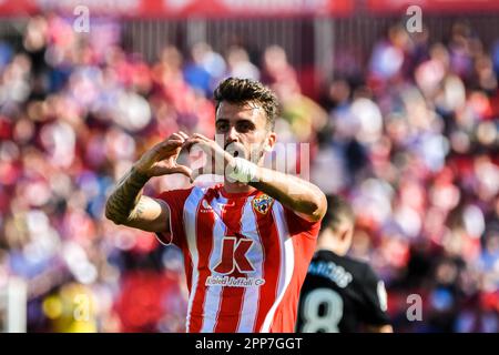 22 avril 2023: ALMERIA, ESPAGNE - AVRIL 22: Alex Centelles de UD Almeria célèbre son but lors du match entre UD Almeria et Athlétique de Bilbao de la Liga Santander sur 22 avril 2023 au stade Powerhouse à Almeria, Espagne. (Credit image: © Samuel Carreño/PX Imagens via ZUMA Press Wire) USAGE ÉDITORIAL SEULEMENT! Non destiné À un usage commercial ! Banque D'Images