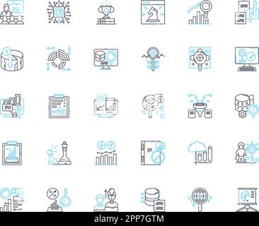 Ensemble d'icônes linéaires de stratégie de profit. Optimisation, revenus, croissance, efficacité, performances, Évolutivité, vecteur de ligne d'investissement et signes de concept Illustration de Vecteur