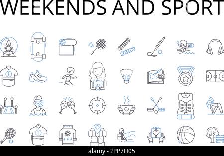 Collection Weekends and sport Line Icons. Le samedi et les activités sportives, le dimanche et les loisirs physiques, les week-ends et les jeux en plein air, les jours de repos et Illustration de Vecteur