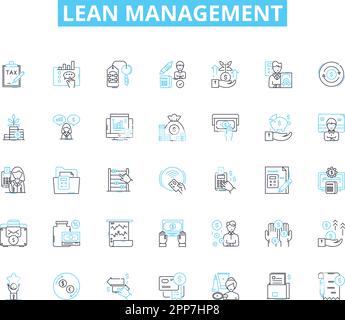 Ensemble d'icônes linéaires de gestion allégée. Efficacité, optimisation, Kaizen, amélioration continue, standardisation, Rationalisation, vecteur de ligne de production et Illustration de Vecteur