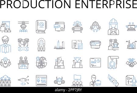Collection d'icônes de la gamme entreprise de production. Création, entreprise d'assemblage, société de fabrication, entreprise de construction, entreprise de fabrication Illustration de Vecteur