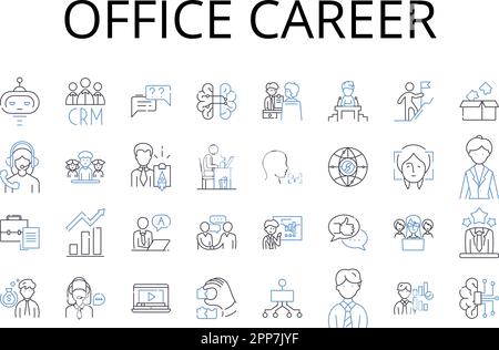 Collection Office Career Line Icons. Échelle d'entreprise, trajectoire professionnelle, parcours de direction, progression de l'entreprise, avancement du travail, Profession Illustration de Vecteur