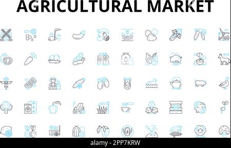 Jeu d'icônes linéaires pour le marché agricole. Produits, cultures, Agriculture, bétail, récolte, Irrigation, symboles vectoriels et signes de concept de ligne Illustration de Vecteur
