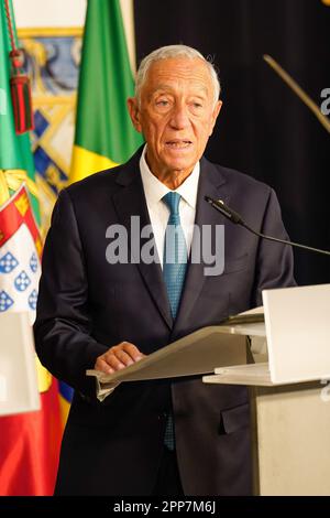 Lisbonne, Portugal. 22nd avril 2023. Marcelo Rebelo de Sousa, Président du Portugal, prend la parole le premier jour de la visite officielle de l'État. Président du Brésil à Lisbonne, Portugal (photo de Bruno de Carvalho/SOPA Images/Sipa USA) Credit: SIPA USA/Alay Live News Banque D'Images