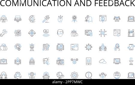 Collection d'icônes de ligne de communication et de rétroaction. Bitcoin, Ethereum, blockchain, Altcoins, Wallet, Décentralisation, vecteur d'échange et linéaire Illustration de Vecteur