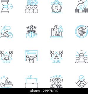 Jeu d'icônes linéaires de sortie de travail. Performances, efficacité, livraison, productivité, efficacité, Efficacité, vecteur de ligne de résultats et signes conceptuels. Résultat Illustration de Vecteur