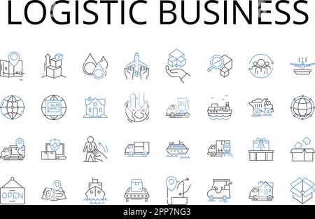 Collection d'icônes de ligne d'affaires logistique. Gestion de la chaîne d'approvisionnement, système de distribution, services de transport, gestion de la flotte, entreposage Illustration de Vecteur