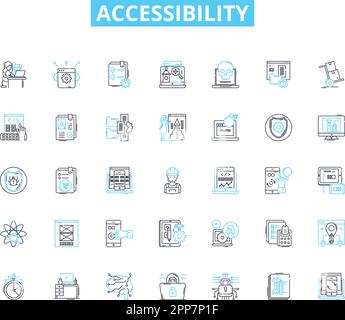 Ensemble d'icônes linéaires d'accessibilité. Inclusion, incapacité, accommodement, empathie, dignité, Panneaux fonctionnels, vecteur de ligne d'équité et de concept Illustration de Vecteur